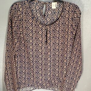 Paper Crane Navy & Beige Geometric Long-Sleeve Top